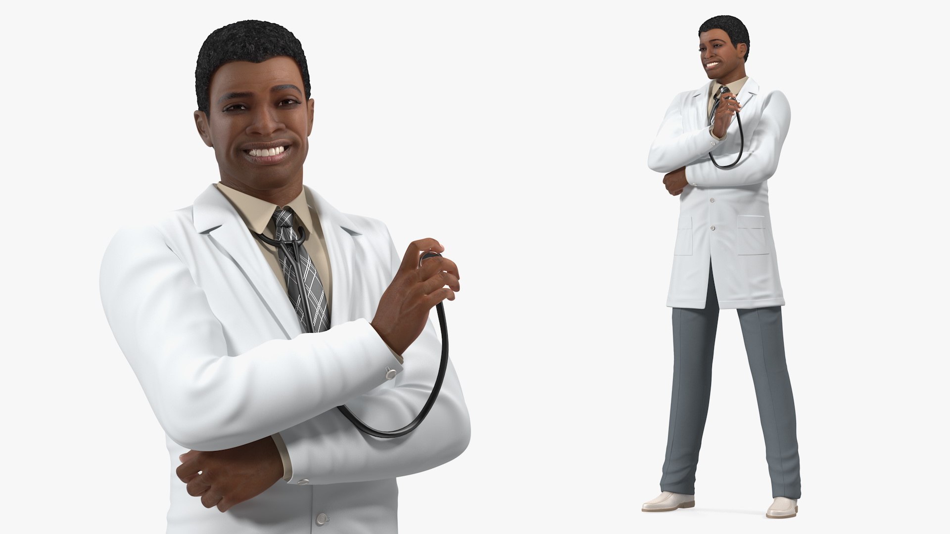 Light Skin Black Man Wearing Lab Coat 3D model preview