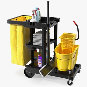 Cleaning Cart With Mop and Cleaning Products Fur