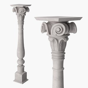 Carved Architectural Pillar Tapered Shape White 3D model