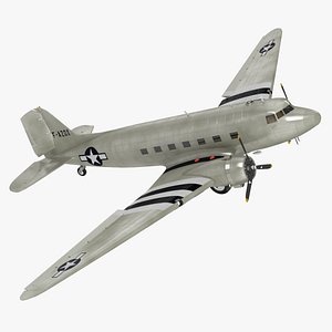 World War II C-47 Skytrain Aircraft Rigged for Maya 3D model