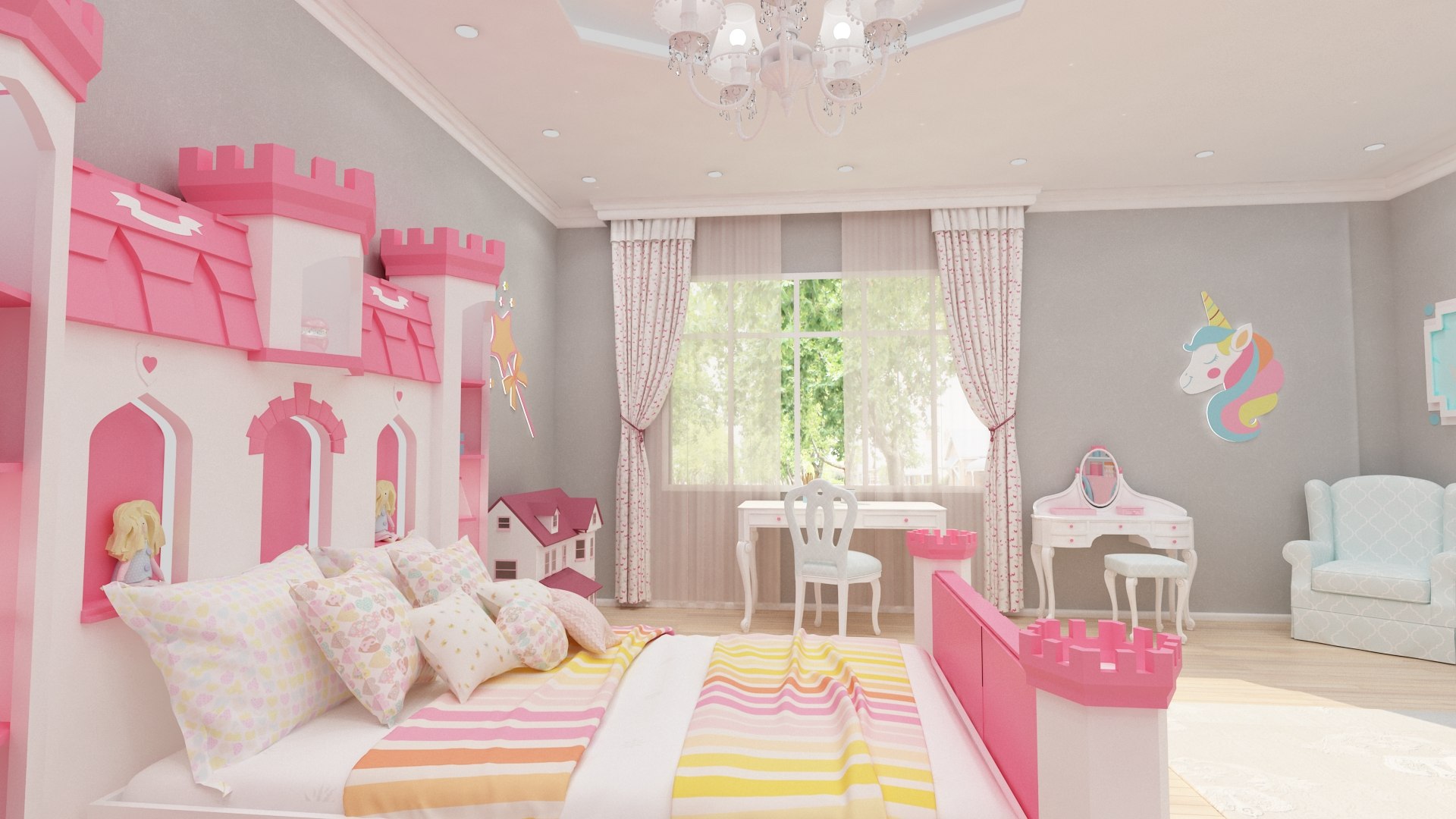 Girls Bedroom Design 3D Model - TurboSquid 1412463