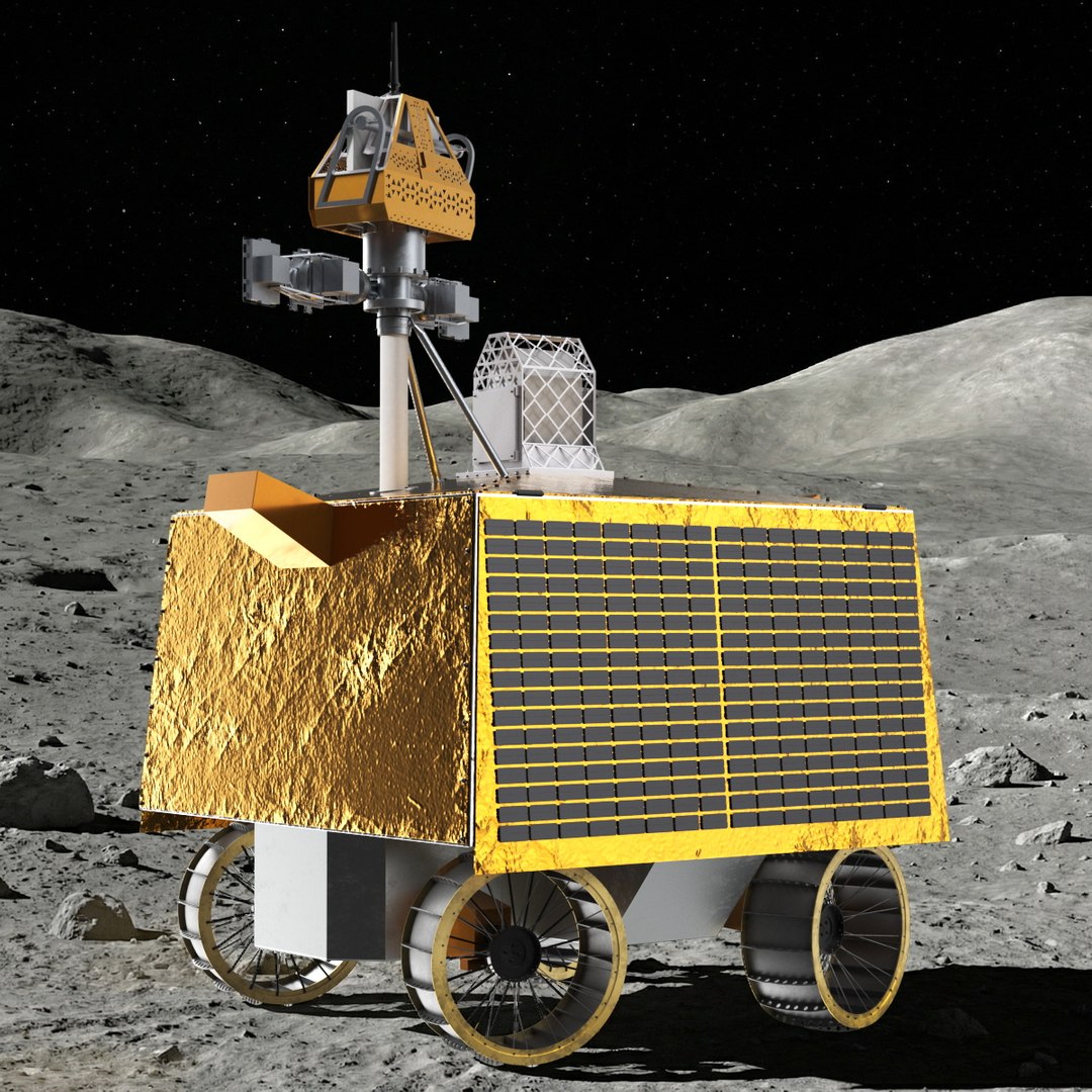 Autonomous Lunar Rover with Solar Panels Rigged 3D model preview