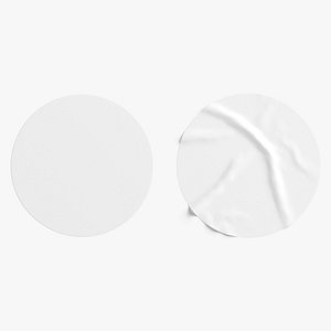 3D Two White Round Stickers - flat and crumpled adhesive label