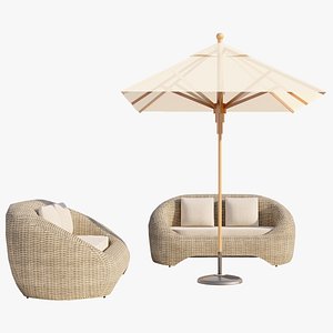 3D Modern Outdoor Patio Furniture Set with Woven Wicker Finish model