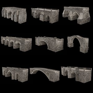 3D MEDIEVAL BRIDGE CASTLE STONE PLATFORM RUINED ROAD COLLECTION