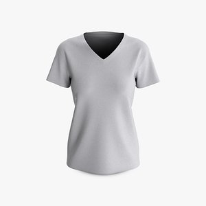 Female T-Shirt Dropped Shoulder Deep V Collar Short Sleeve
