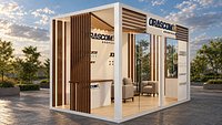Modern Marine Exhibition Booth with Wood Slats and Lounge