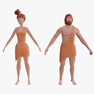 Man and a woman from the stone age low poly Low-poly 3D model 3D model