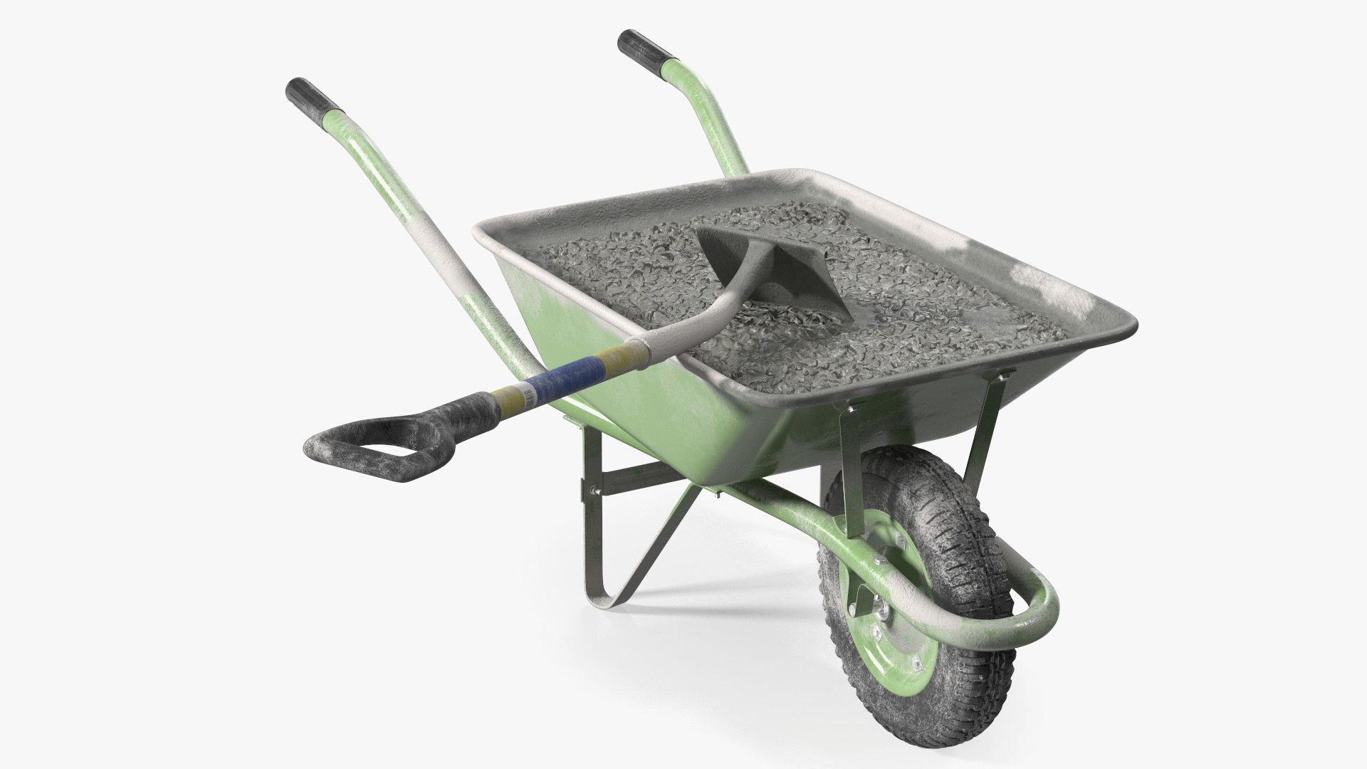 Construction Wheelbarrow Full of Cement with Shovel 3D model preview