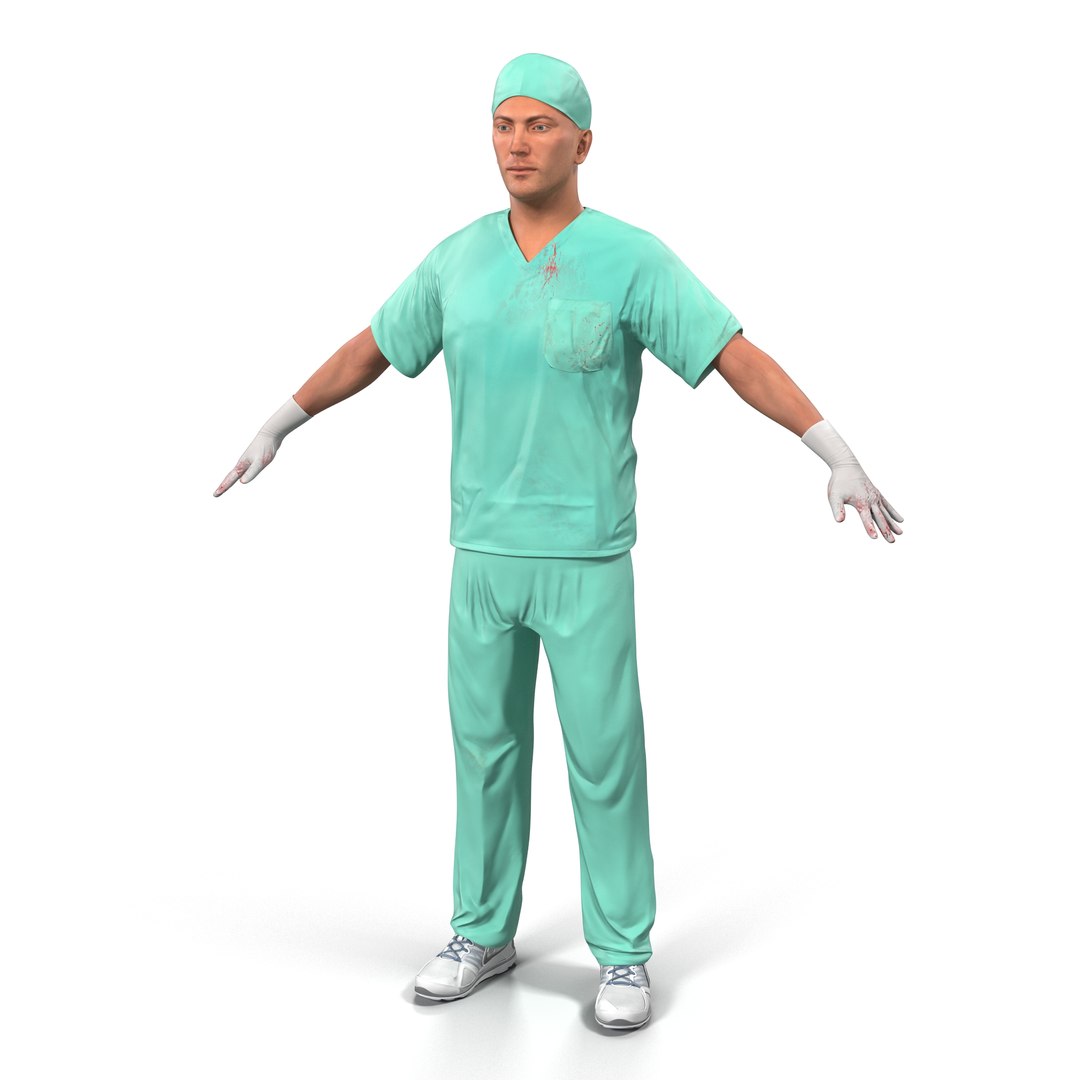 Male Surgeon Caucasian with Blood 2 3D Model 3D model preview