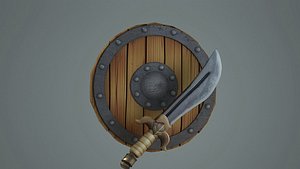 3D Buckler  ancient sword  Scimitar cold weapon model