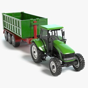 3D model farm tractor trailer