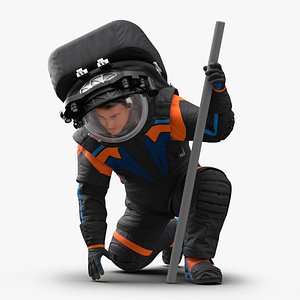 3D model Next Gen Spacesuit on Astronaut Crawling Pose Fur