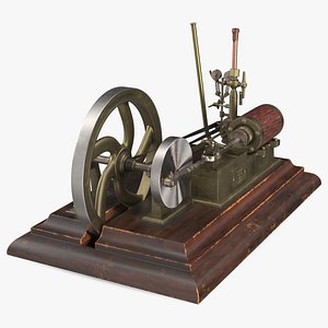 Horizontal Steam Engine Brass Wood Base Rigged