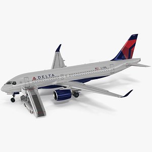 Airbus Delta with Passenger Boarding Stairs Car Rigged for Maya 3D