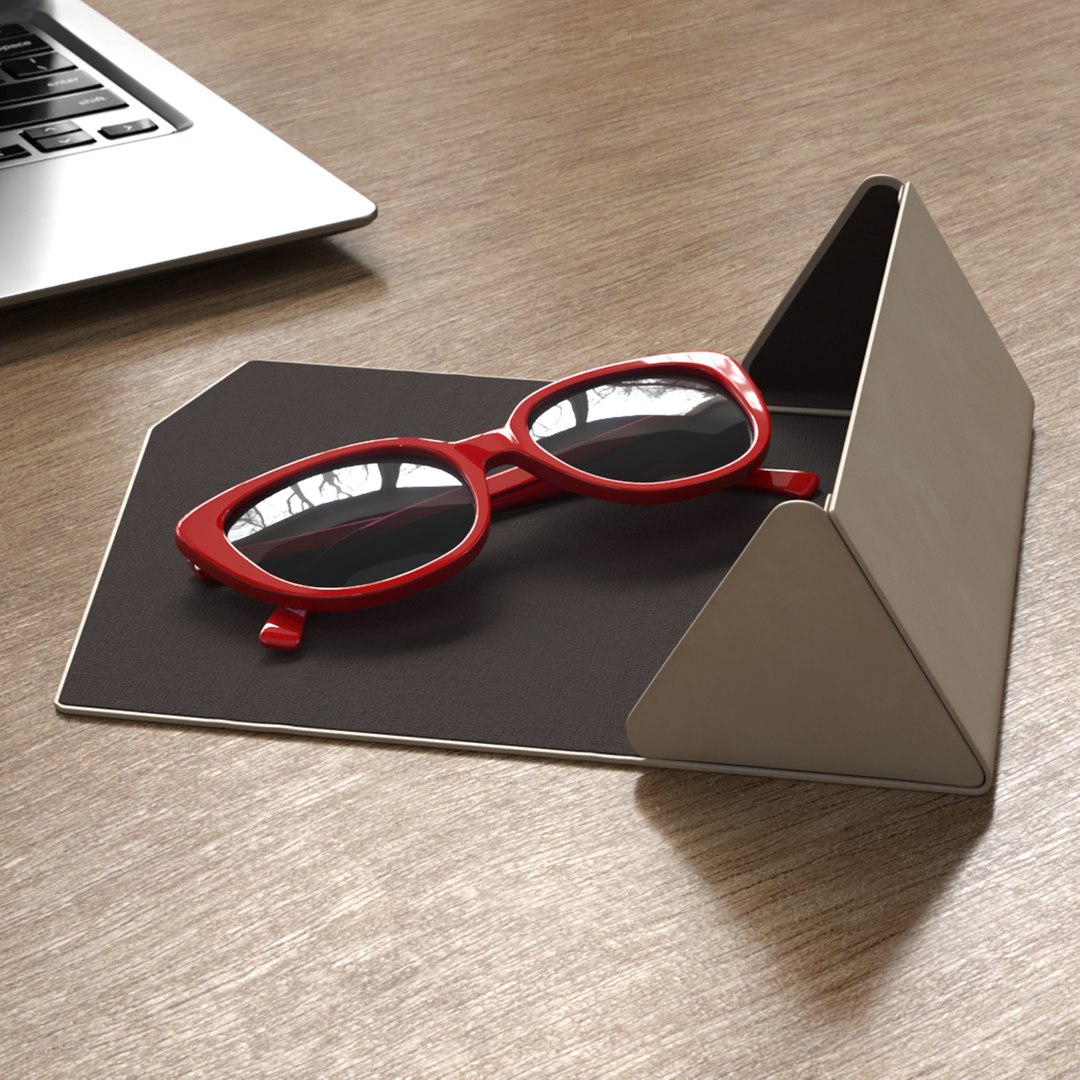 Fashion Eyewear with Dark Lenses in Protective Case Red 3D model preview