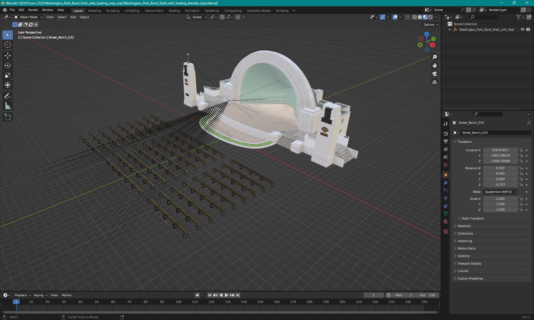 3D Washington Park Band Shell With Seating Model TurboSquid 2300038
