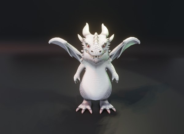 Cartoon White Dragon Rigged Low-poly 3D model model