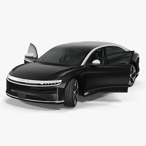 3D Lucid Air Electric Luxury Sedan Black Rigged model