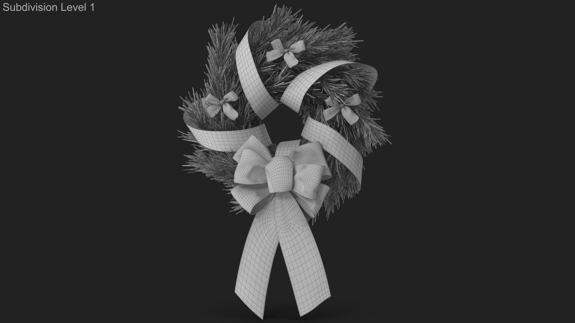 Christmas Wreath with Bows and Ribbon 4 3D model https://p.turbosquid.com/ts-thumb/8F/4dZaPC/A4/wireframe_01/jpg/1633181289/1920x1080/fit_q87/09c55f647b5b79d54b3cf641c2f09b9dbedeb83f/wireframe_01.jpg