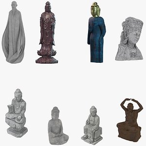 Low-poly Buddhist statues Collection