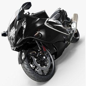 3D Supersport Motorcycle with Split Seats and Exhausts Black Simplified