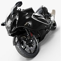 Supersport Motorcycle with Split Seats and Exhausts Black Simplified