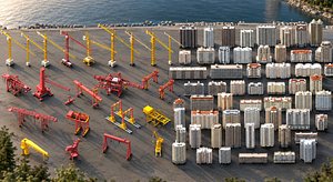 Ultimate Port and City Mega Bundle Industrial Cranes and Urban Buildings