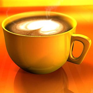 Cappuccino cup with animated particles smoke