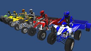 Low Poly Quad Bikes With Riders and Trailers