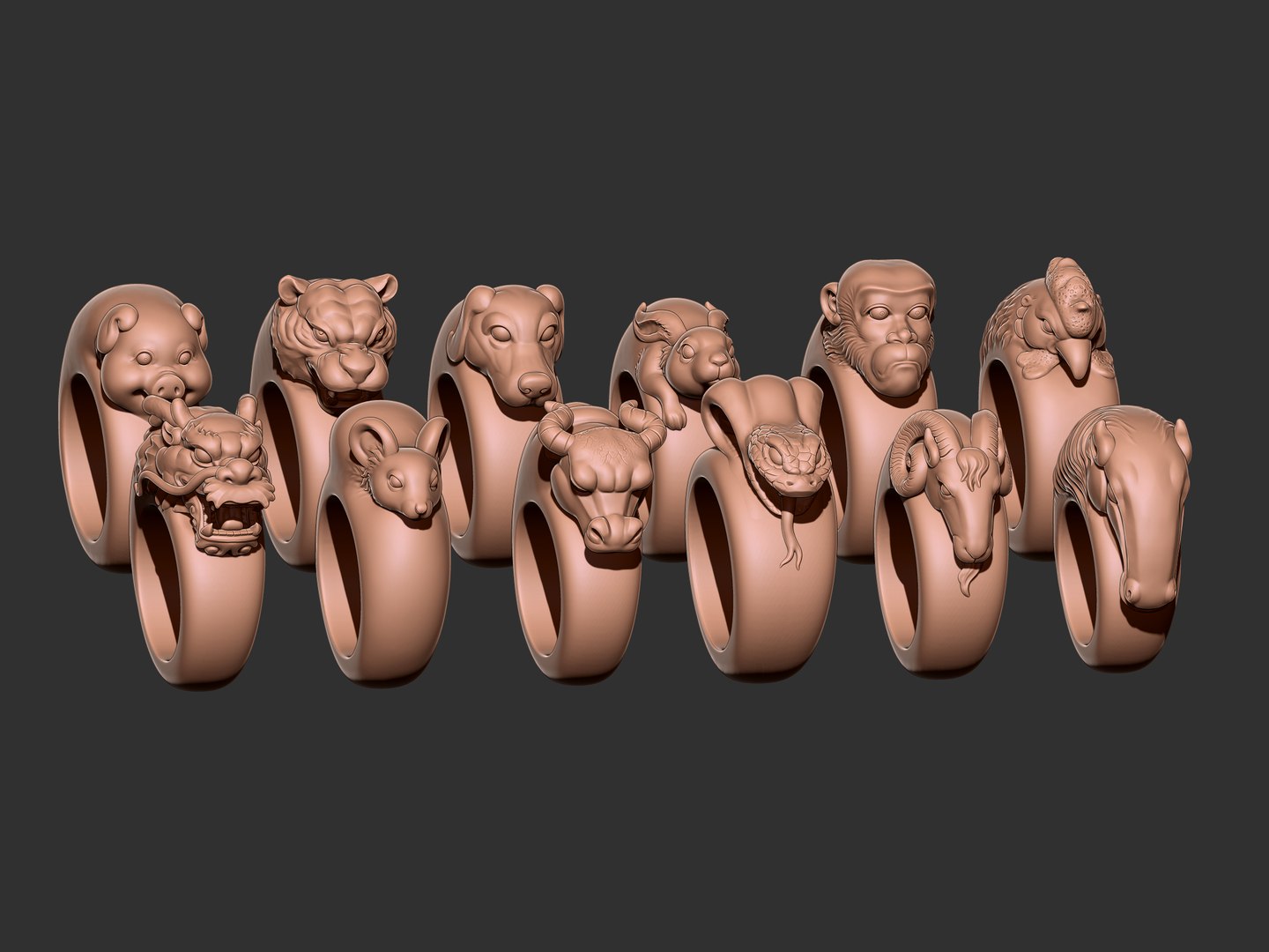 3D 12 Animal Rings Model - TurboSquid 2172269