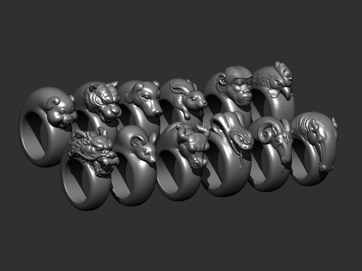 3D 12 Animal Rings Model - TurboSquid 2172269