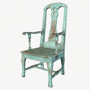 Old Aqua Wooden Chair 3D model