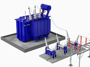 3D High Voltage Substation Transformer Switchgear Set 3D Model model