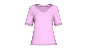 3D Girls Scalloped Lace Neck Short Sleeve Top