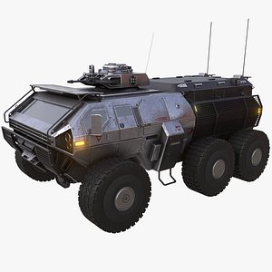 heavy-duty armored sci-fi military troops carrier truck 3D model