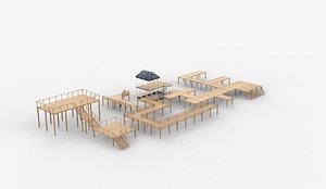 wooden Jetty set 3D model 3D