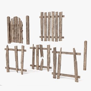 3D Old damaged raw wooden fence barrier A an3 model