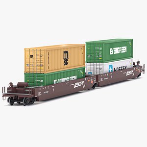 Double Stack Railcar BNSF with Containers
