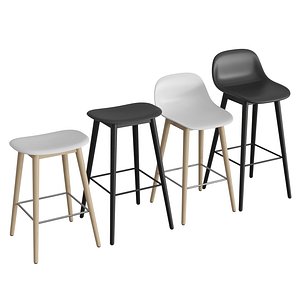 Fiber Bar Stool Wood Base model