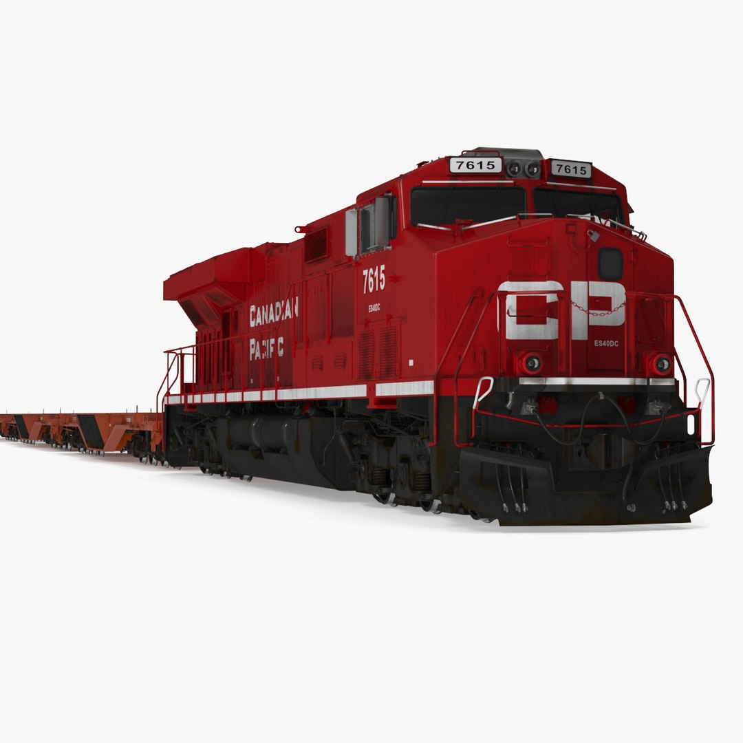 Canadian Pacific Railway ES44DC Locomotive with Flatcars 3D model preview