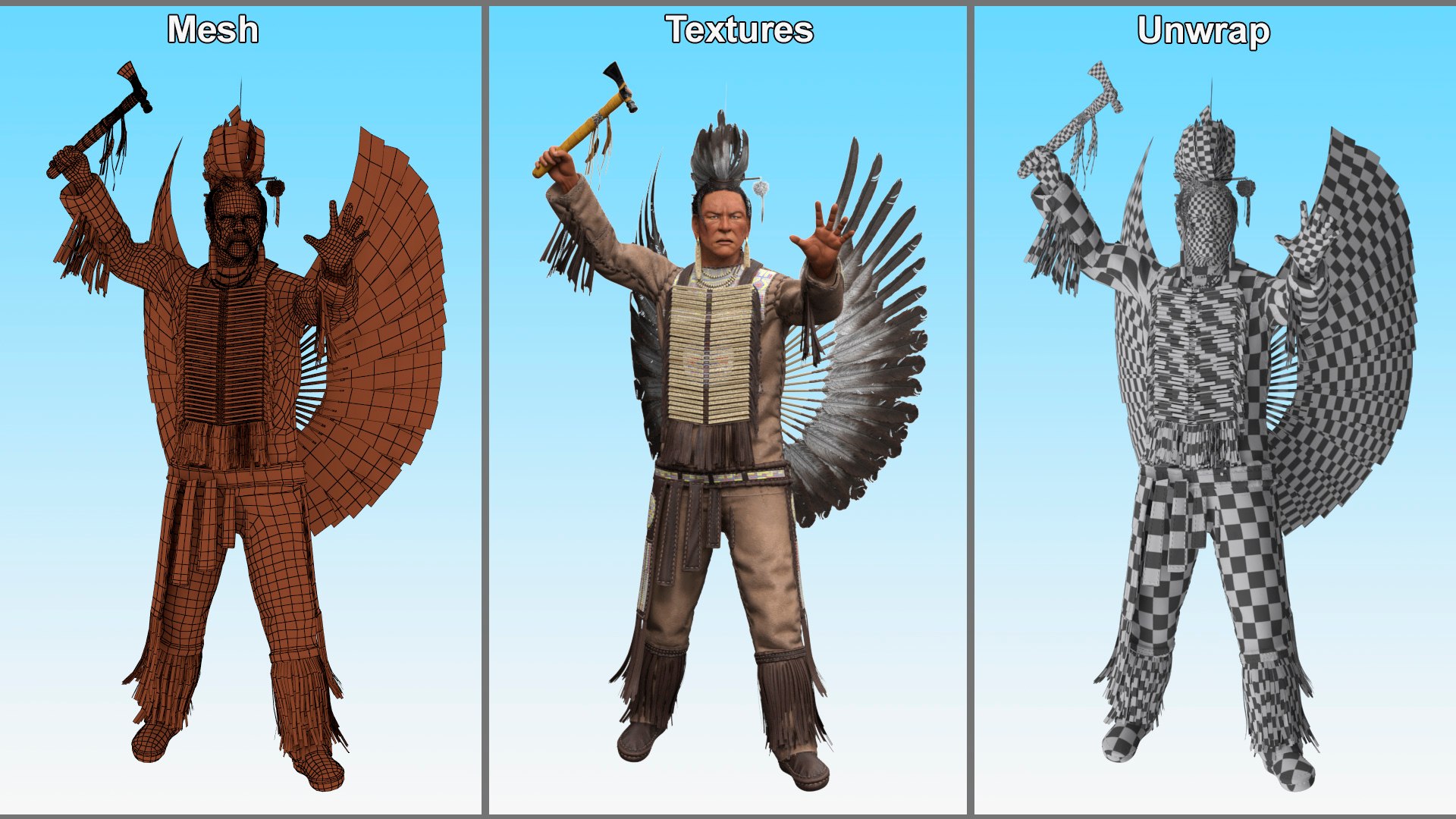 Native American Chief With Tomahawk 3D - TurboSquid 2324011