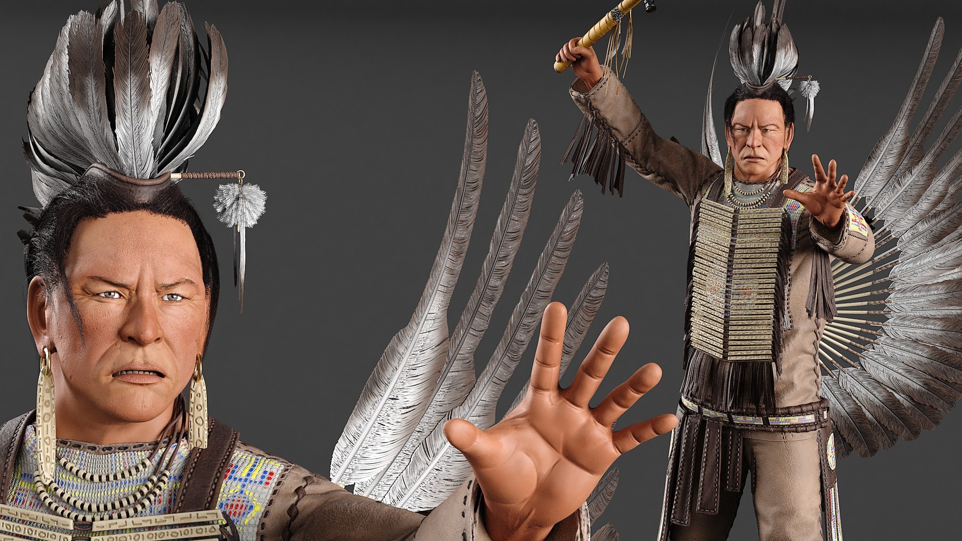 Native American Chief With Tomahawk 3D - TurboSquid 2324011