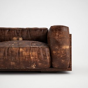Wrinkled worn leather sofa