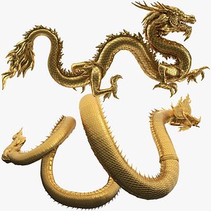 Golden Chinese Dragons Rigged for Cinema 4D Collection