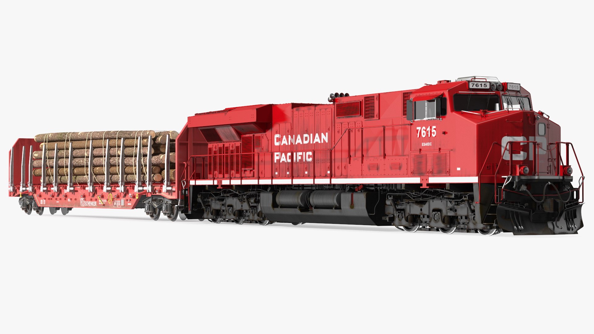 Locomotive Canadian Pacific with Stake Wagon with Logs 3D model preview