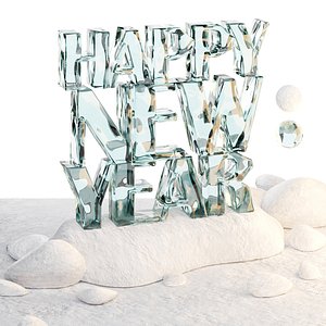 Happy New Year sculpture made of snow and ice 3D model