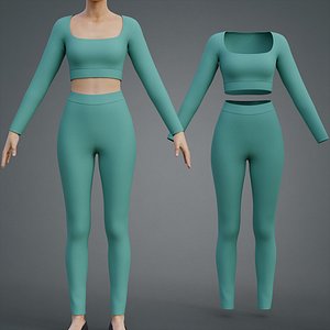 Long Sleeve Crop Top and Yoga Pants 3D Clothing - Two Piece Matching Workout Outfit
