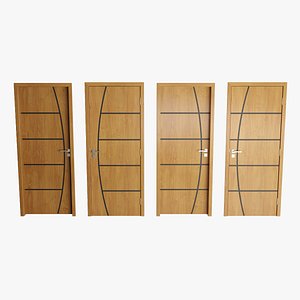 Modern Wood Doors Set with Curved and Straight Line Inlay model