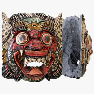 Barong Mask Red - Traditional Balinese Wooden Mask